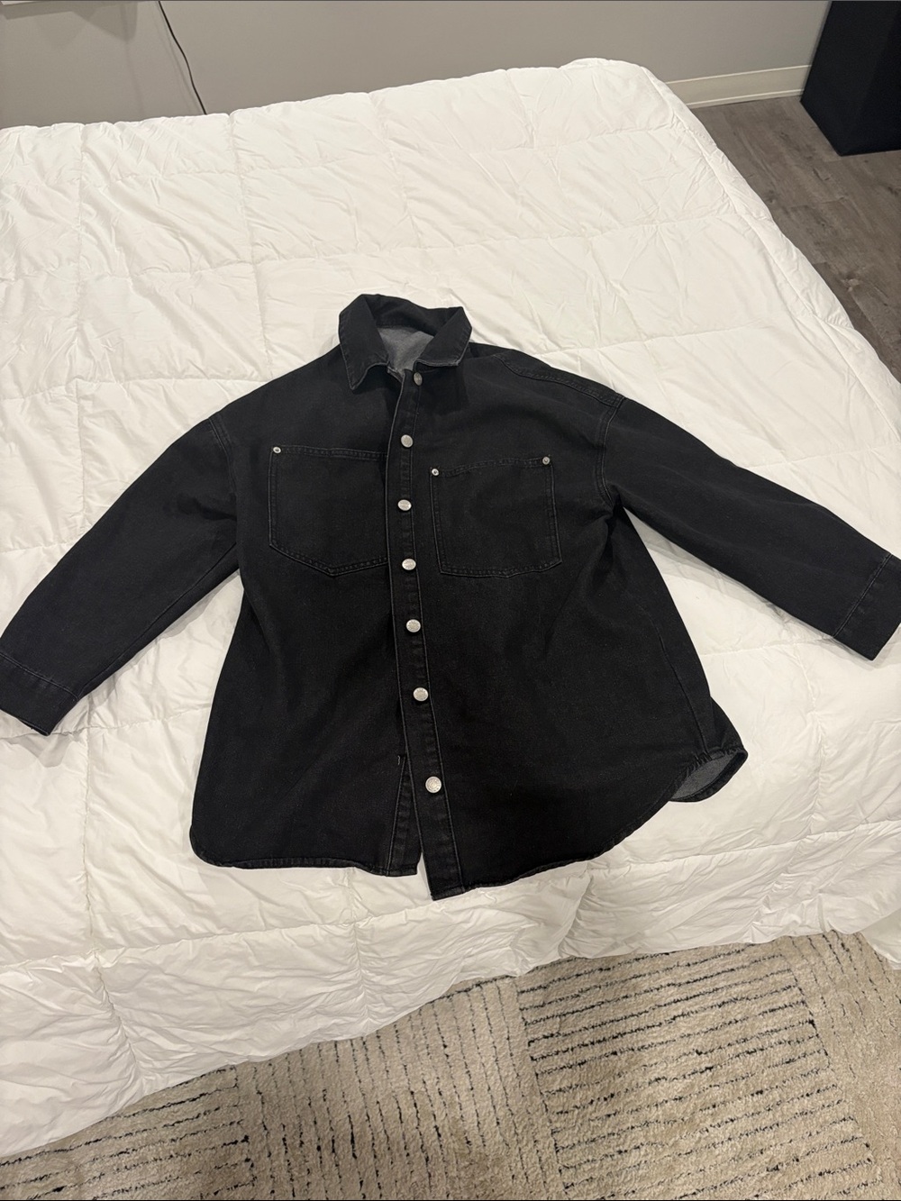 Black Button-Front Denim Shacket